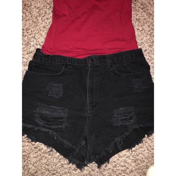 Black High Waisted Shorts - Picture 1 of 2